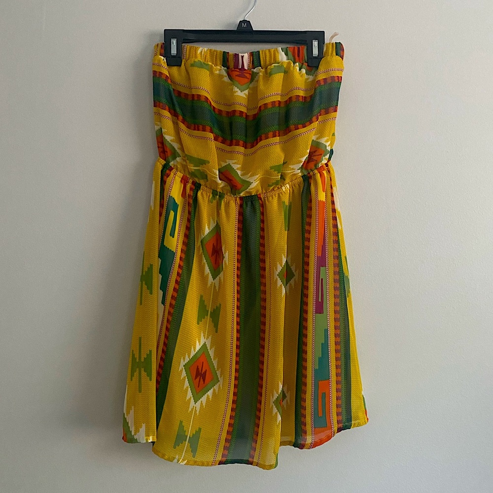 Strapless A-line Aztec Dress